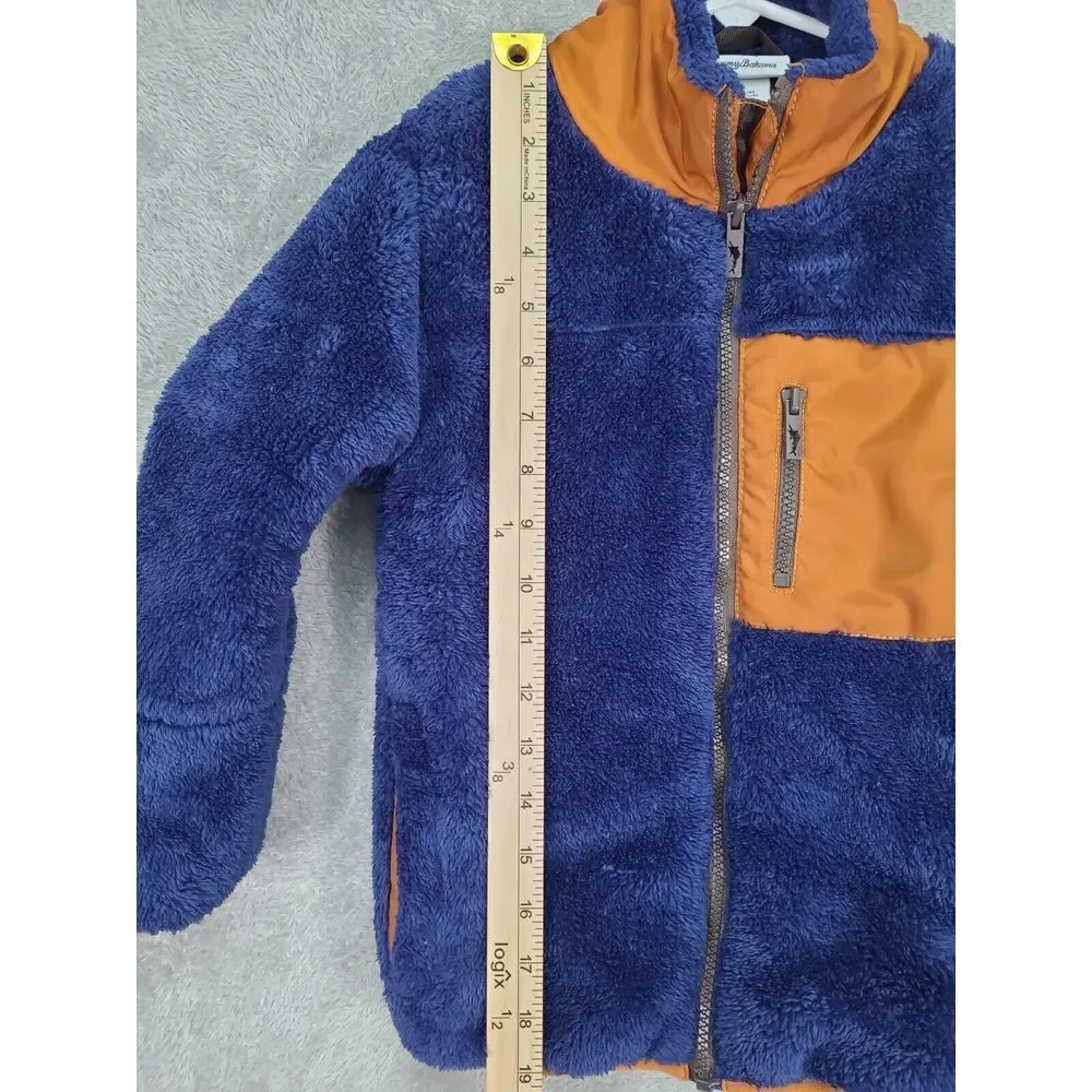 Tommy Bahama 2022 Kids Fleece Faux Fur Jacket Boys Size 5-6‎ Blue